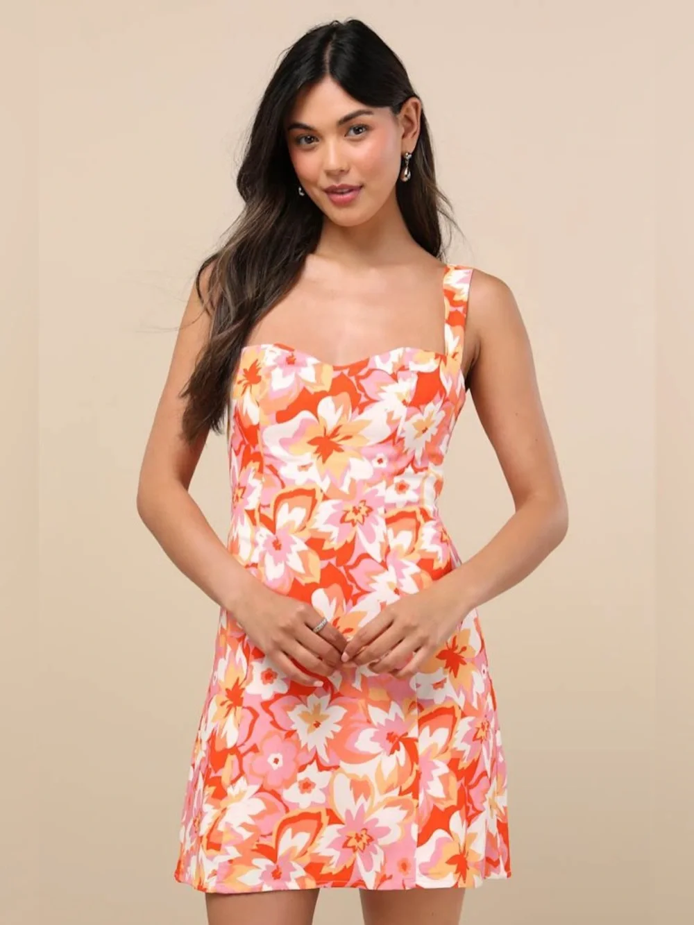 LULU'S Ashlea Orange Floral
Sweetheart Mini Dress - Picture 4 of 6